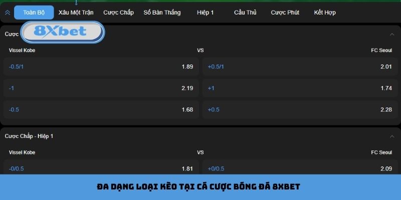 Đa dạng loại kèo tại cá cược bóng đá 8xbet